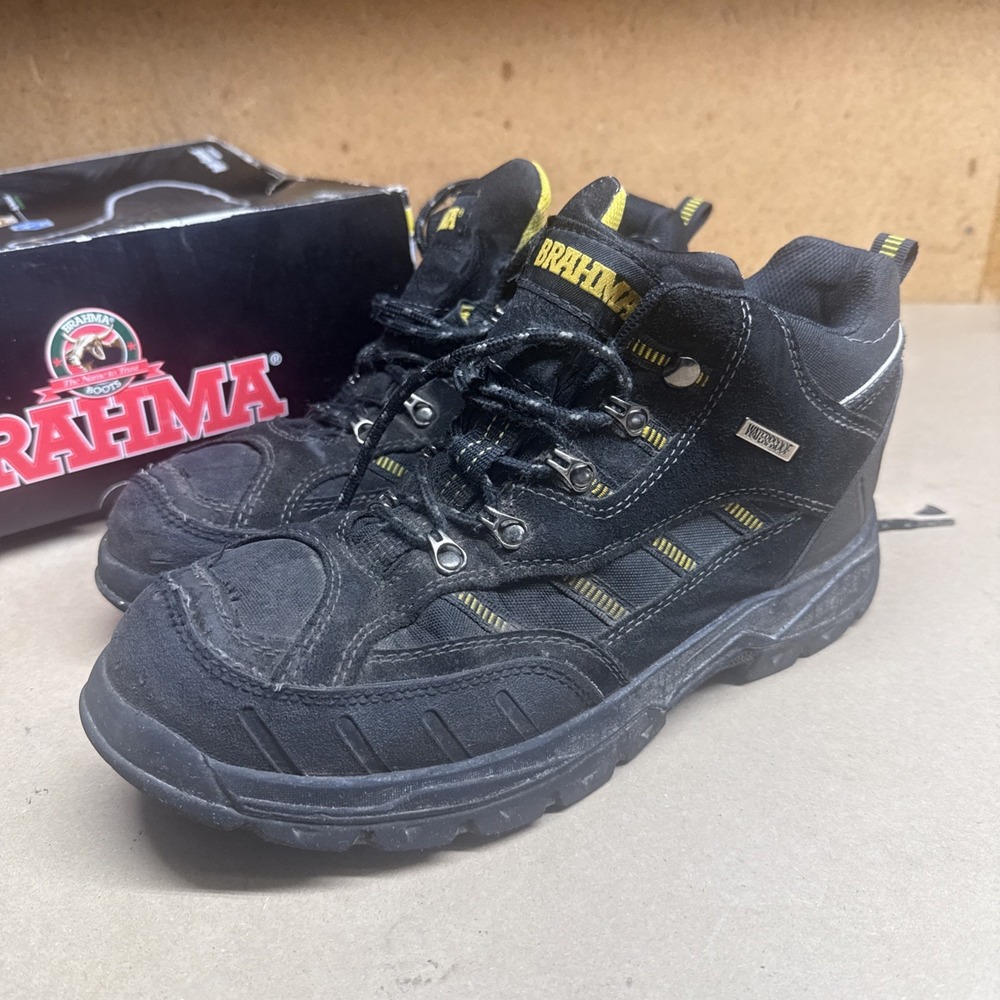 BRAHMA BLACK LEATHER STEEL TOE WATERPROOF WORK HIKING ANKLE MENS 9.5 BOOTS